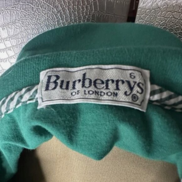 Vintage Burberrys Men’s Polo Fits L or XL Apple Green White 1980s Logo - Picture 8 of 9